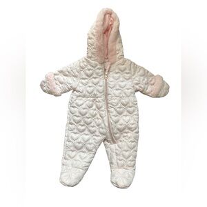 Rothschild infant snowsuit, baby pink with pink fur. Size 3/6 months